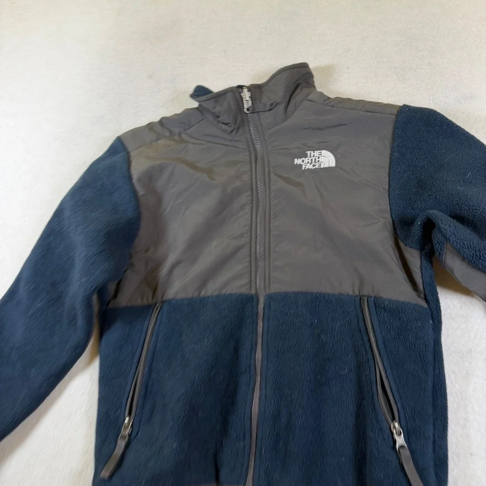 The North Face Boys Denali Full Zip Fleece Jacket Navy Blue Gray Size Medium M